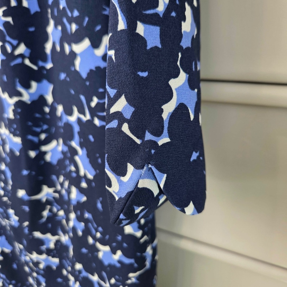Talbots Blue Floral Scalloped Neck Sheath Dress 3/4 Sleeve Navy White Size 2 - Picture 4 of 16